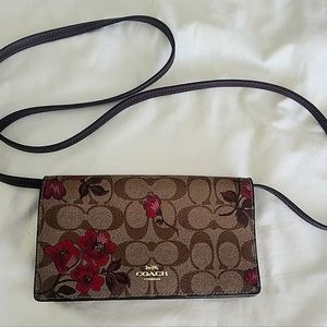 Coach Crossbody Wallet with Floral Accent
